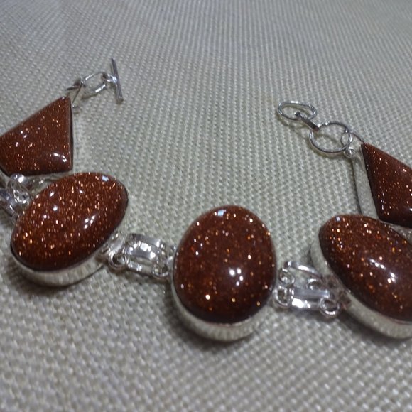 Sparkling "GOLD SUNSTONE" Handmade Sterling Bracelet Size 8" #239B - Picture 2 of 3